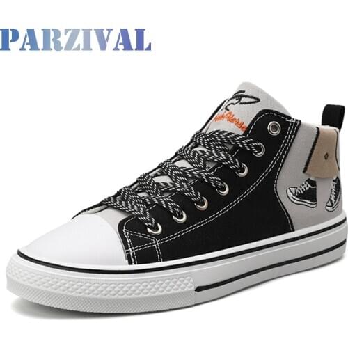 PARZIVAL Mens Vulcanize Shoes Classic Canvas Shoes Lace-up Casual Sneakers Low-cut Canvas Footprint Board shoes Male Sneakers
