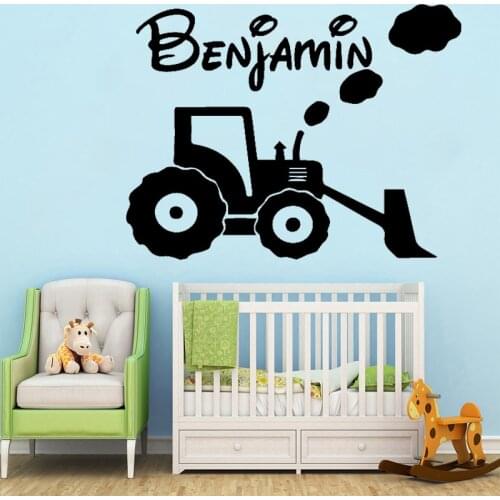 Personalized Wall Sticker Custom Name Kids Room Decoration Forklift Decal Boys Bedroom Wall Decor Toy Car Art Mural Removable