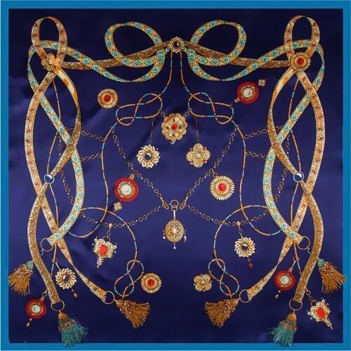 Fashion Square Scarf 2020 New Chain Women Silk Scarf Hijab Luxury Brand Shawl Foulard Plaid Scarves Wraps For Ladies