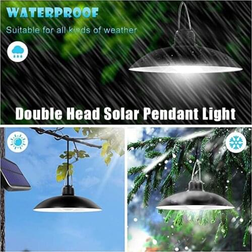Solar Pendant Light Outdoor Indoor White/Warm White Lighting IP65 Waterproof Double-head Solar Pendant Light for Camping Garden