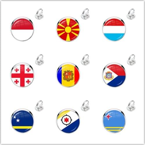 MCO,Macedonian,Luxembourg,Georgia,Andorra,Eilandgebied Sint Maarten,Curacao,Bonaire,Aruba Nation Flag Glass Adjustable Rings