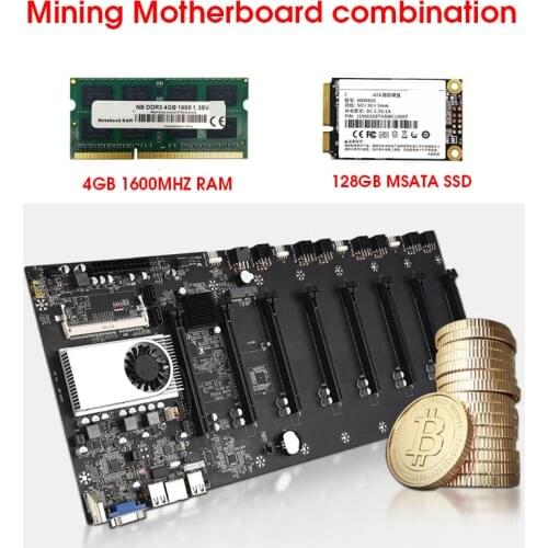 Riserless mining motherboard 8 GPU Bitcoin Crypto Etherum Mining with 128GB MSATA SSD DDR3 4GB 1600MHZ RAM SET