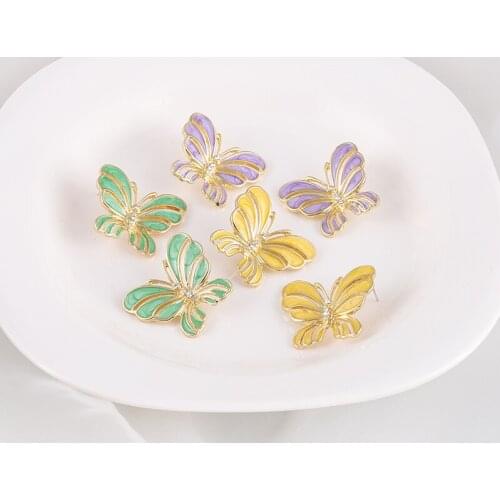 Butterfly earrings summer fresh color drip glaze earrings female Korean temperament earrings 2020 New Fashion Stud Earrings