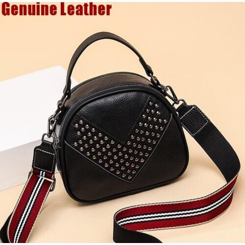 2021 Women Genuine Leather Handbags Fashion Rivet Shoulder Bags High Quality Ladies Cow Leather Messenger Bag Crossbody Bags