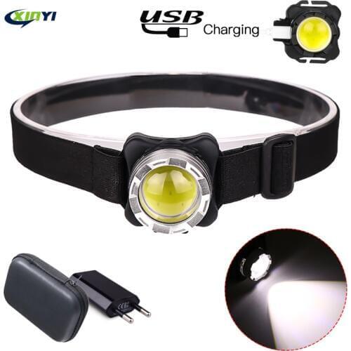 Built-in battery 5000Lumens LED headlamp USB Rechargeable COB work light 3light modes Waterproof headlight for fishing, camping