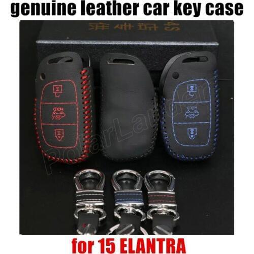 Only Red car key cover case fit for HYUNDAI 15 ELANTRA genuine quality leather Hand sewing car key case car styling best gift