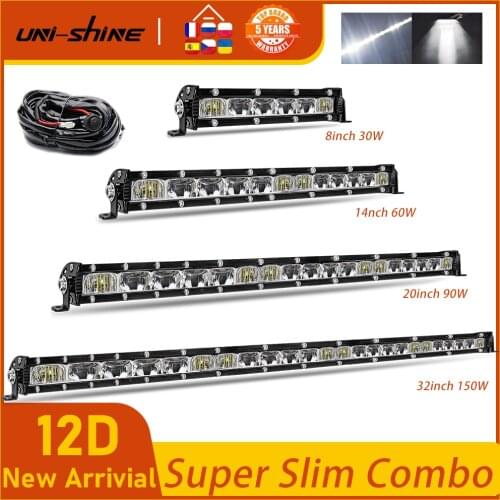 UNI-SHINE Slim 8 14 20 26 32 38 44 50''inch Led Work Light 12V 24V Led Bar for SUV ATV Trucks Tractor Driving Light Car Styling