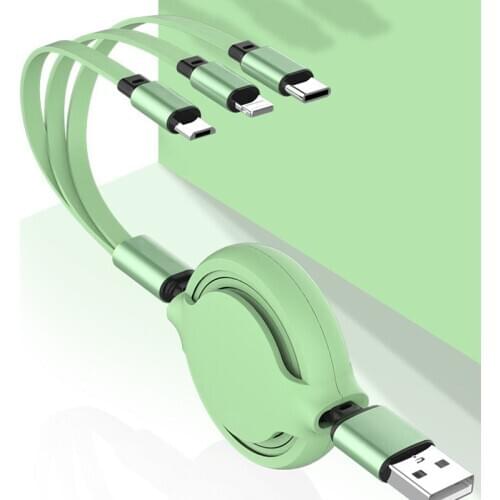 2pcs/lot 1.2M Retractable USB Cable 3 In 1 Fast Charging Type C Micro USB Charging Cable Cord Mobile Phone Charger Line