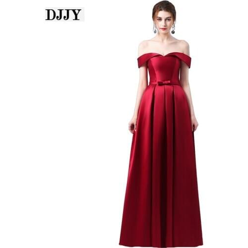 Bride suknie wieczorowe vestidos elegantes 2020 Long Off Shoulder Satin A-line Custom Size In Stock Floor Length Slim