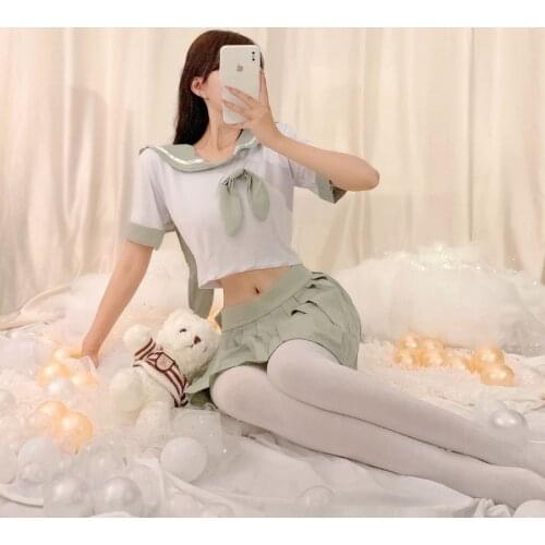 Womens Sexy Cute Split Student Wear Two-dimensional Pleated Skirt Suit College JK Uniform Soft Girl Halloween Outfits for Women