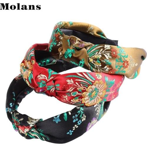 MOLANS Chinese Style Flower Embroidery Hairbands Headbands Girl Women Turban Headband Hair Accessories Hair Hoop Headwear 2020