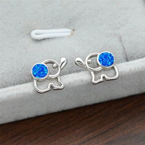 2021 Cute Animal Hollow Elephant Imitation Opal Stud Earrings for Girl Jewelry Accessories Party Gift Fashion Women Earrings