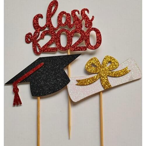 Gold Glitter 2020 Graduation Cake Topper Congrats Grad Cupcake Topper Flags for Celebrating Congrats Grad Party Cake Decoration