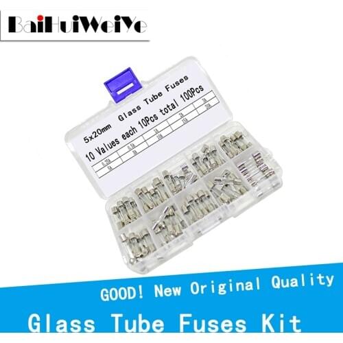 100pcs/box 5*20MM Fuses 3.15A Fast Quick Blow Glass Tube Fuse Kit 250V 3.15A 10Values*10pcs=100PCS
