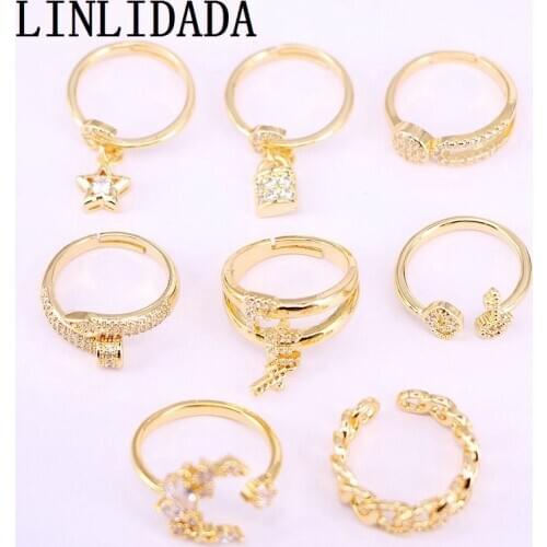 12Pcs adjustable New design cz ring,cubic zirconia micro pave mix style ring,Gold Filled fashion cz jewelry