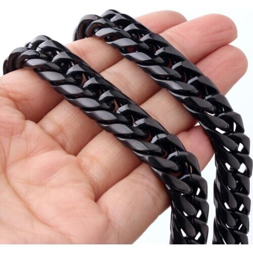 13mm 7-40" Stainless Steel Necklace Men Punk Rock Jewelry High Quality Black Color Chain Link Necklace For Men