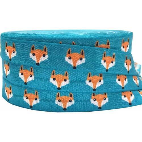 5 Yards 16mm Cute Fox Head Printed fold over elastic Wristband Shoe Lace DIY Crafts Hair tie Accessories
