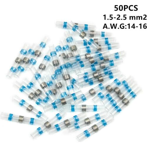 50PCS Waterproof Electrical Wire Soldered Terminals Heat Shrink Soldering Sleeve Terminals Insulated Butt Wire Connectors