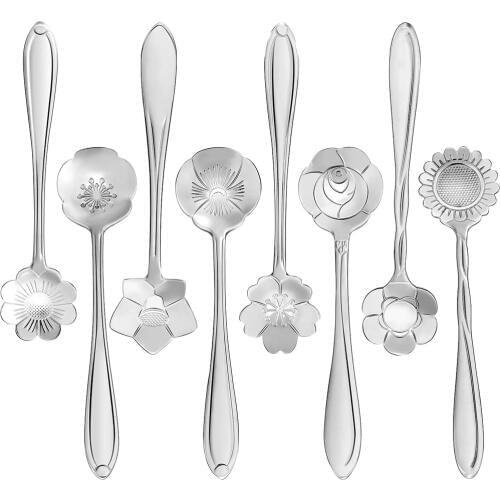 8pcs/set Scoop Metal Stainless Steel Flower Shape Leaf Antlers Coffee Spoon Stirring Spoon Teaspoon Tea Spoon Gold Wedding Gift