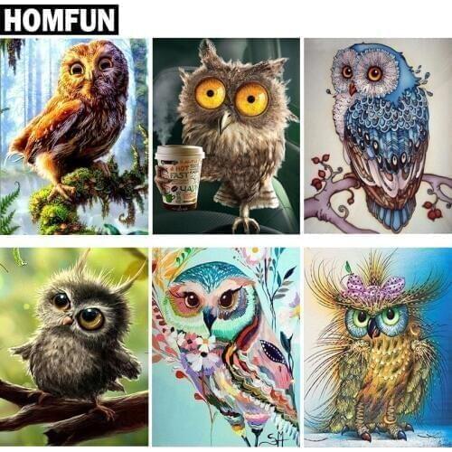 HOMFUN Full Square/Round Drill 5D DIY Diamond Painting "Animal Owl series" 3D Embroidery Cross Stitch 5D Home Decor Gift