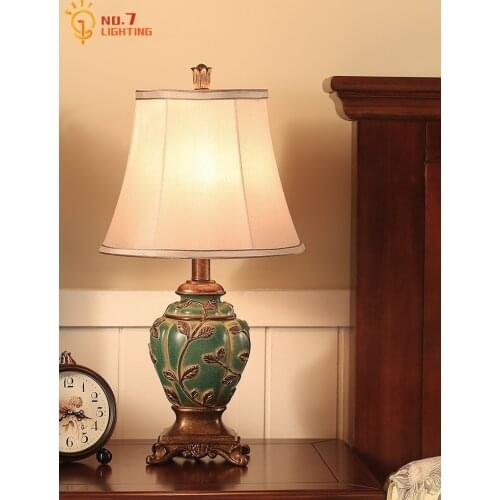 American Vintage Retro Desk Lights Led E27 Resin Fabric Art Mediterranean Table Lamp Home Decor Loft Bedroom Bedside Wedding