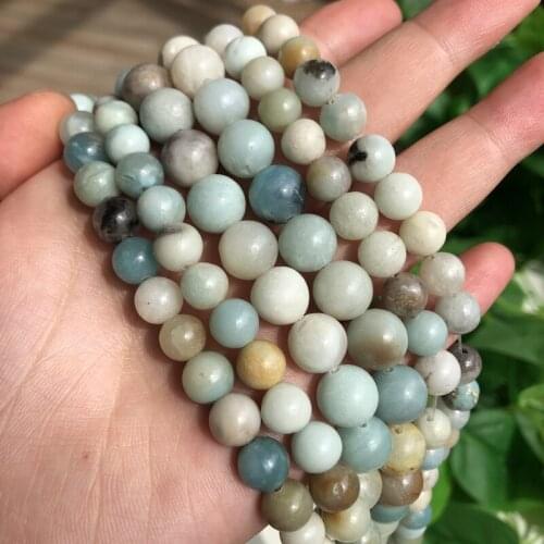 4 6 8 10 12 mm Natural Stone Amazon Stone Round Loose Spacer Beads For Jewelry Making DIY Necklace Bracelet 15 inches Wholesale