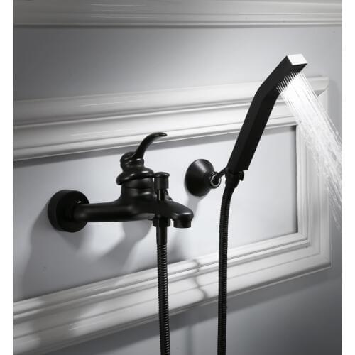 Europe Style Black Finish Brass Bath Shower Out Wall Mounted Shower Set With Hand Shower Head Bathtub Mixer For Cold And Hot