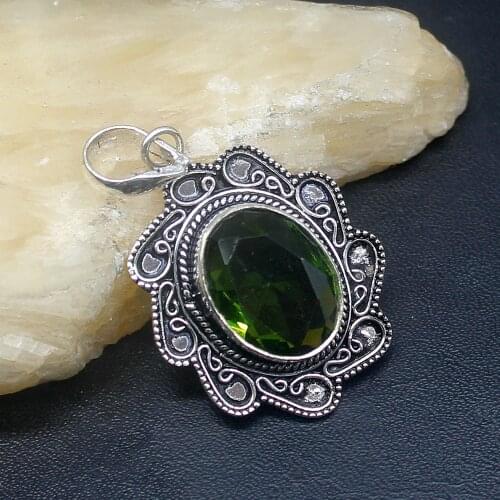 Gemstonefactory Jewelry Big Promotion 925 Silver Antique Jewelry Green Peridot Hot Women Ladies Gifts Necklace Pendant 1346