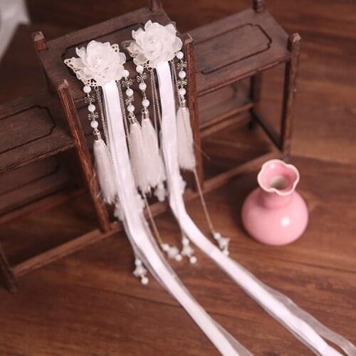 Hanfu Chinese Costume Hair Accessories Tassel Streamer Hairpin Pair Clip Antique Headdress Performance silk Ribbon Side Clip