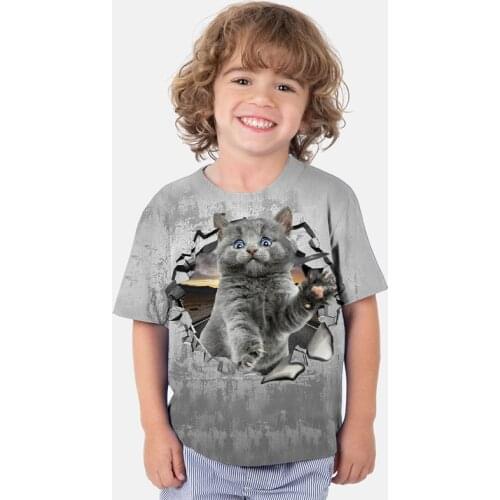 Cute 3D Cat Print Toddler T Shirts Summer Kids Cartoon Anime T-shirts Boys Girls Tee Tops Children Animals Tshirts Streetwear