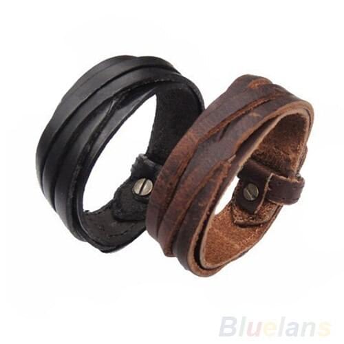 Mens Womens Vintage Punk Multi-layer Braided Faux Leather Bracelet Jewelry