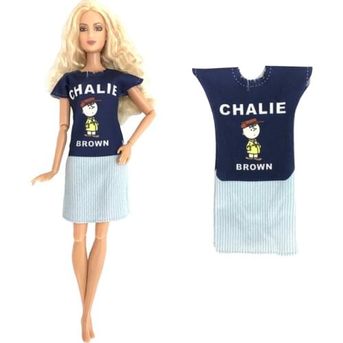 NK 1X Newest Doll Fashion Daily Blue Minifigure Long T-shirt Casual Suit Suitable For Barbie Accessories Doll Best Girl Gift 8X