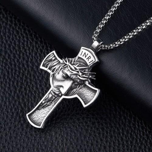2021 Fashion Retro New Jesus Cross Face Mens Necklace Pendant 316L Stainless Steel Mens and Womens Jewelry Gifts