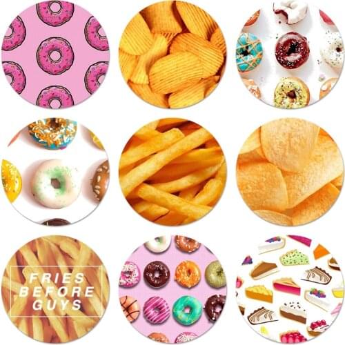 Food Chocolate Cookies fries Icons Pins Badge Decoration Brooches Metal Badges For Clothes Backpack Decoration 58mm