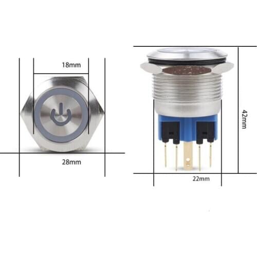 Flat head 6 pin 5A/ 220V 22MM LED reset Stainless steel button switch with led light for Car modification