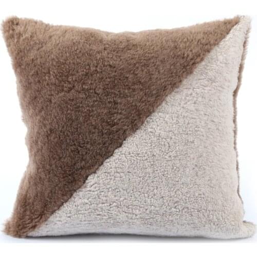 Sheep Fur Pillow, Soft Surface and Fluffy Fur Pillow, Concealed Zipper, Outdoor Cushion Cover, triangle Color Design Pillows
