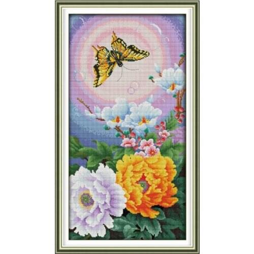 Joy Sunday Butterflies on Flowers(6) Fabric Counted Cross Stitch 14CT 11CT Canvas Printing Embroidery Home Decor Needlework Kits