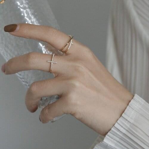 BOYULIGE Geometric Cross Opening Adjustable Rings For Women Crystal Fashion Korean Student Retro Style Lady Jewelry Accessories