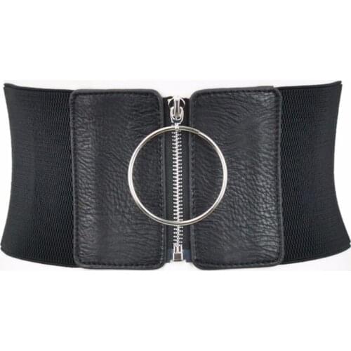 Black Simple Waist Elastic Ladies Band Round Buckle Wide Elastic Belt Ladies Clothing Accessories