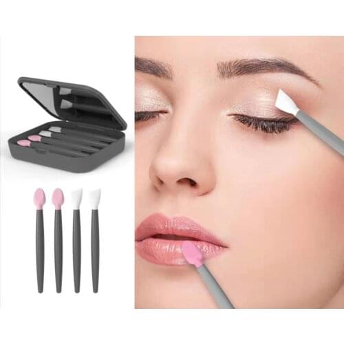 Silicone 2x Eye & 2x Lip Brushes Set for Eyebrow Eye Shadow Applicator Tool - Can be applied to all skin types