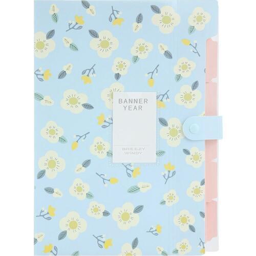 Skydue Floral Printed Accordion Document File Folder Expanding Letter Organizer (Blue)