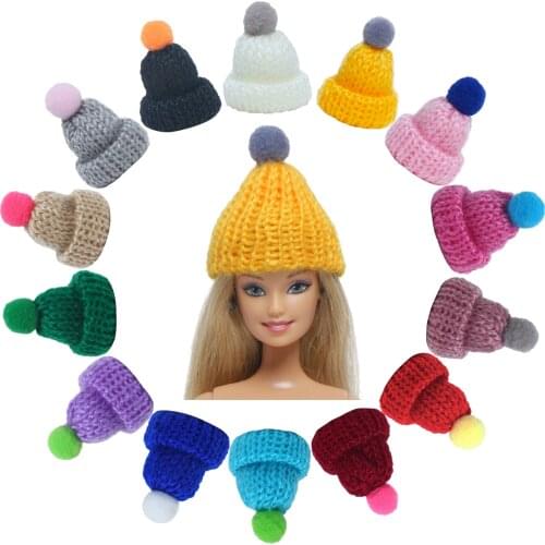 Random Handmade 10/5/3 Pcs Doll Knitted Hat Cute Colorful Ball Winter Warm Wear Accessories for Barbie Doll 12'' Kids Gift Toy