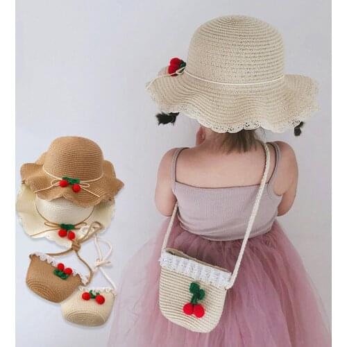 New Summer Baby Breathable Hat Straw Hat With Handbag Bags Kids Hat Boy Girls Sun Visor UV Protection Panama Hat