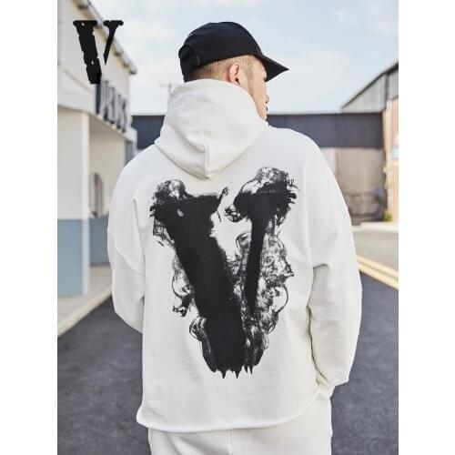 New VLONE Hoodies Sweatshirts Men Smoke Demon Angel Big V Fog Wings Hip Hop Loose Hoodie Women Trendy