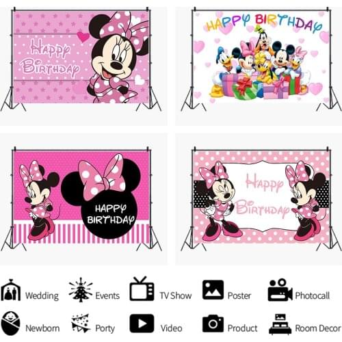 Cartoon Vinyl Custom Mickey Mouse Party Backdrops Minnie Mouse Background Wall Cloth Baby Shower Kids Birthday Party Decoration