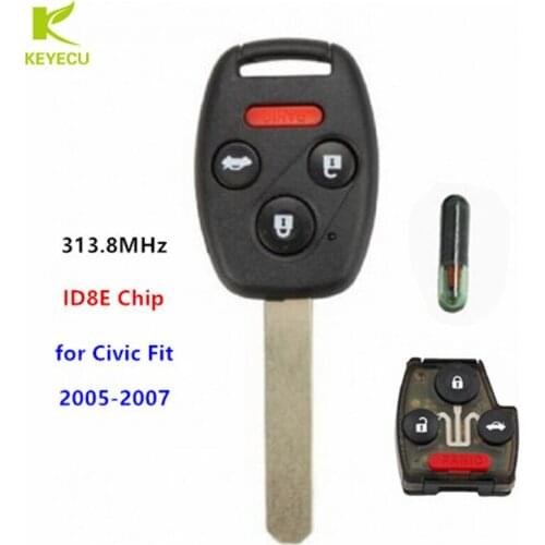 KEYECU Replacement New Remote Key Fob 3+1 Button 313.8MHz Separate ID8E Chip for for 2005 2006 2007 Honda Civic Fit