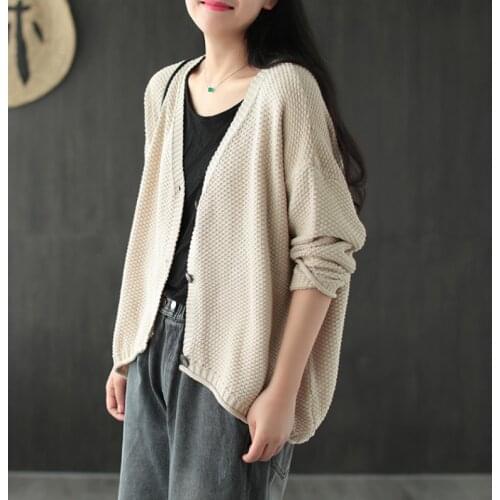 Women Solid Color Retro V Neck Knitted Jackets Sweater Ladies Knitwear Female 2020 Autumn Coat Outerwear