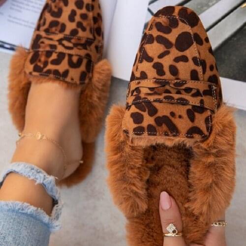 Women‘s Shoes 2021 New Slippers, A Combination Of Leather And Fluff, Comfortable And Fashionable