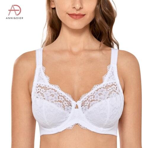 Womens Non Padded Full Coverage Underwire Sheer Lace Bra Plus Size 34-44 B C D DD E F