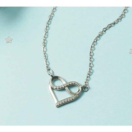 KOFSAC Womens Luxury Simple Love Heart Necklace Zircon Letter 8 Pendant Fashion 925 Sterling Silver Clavicular Chain Lady Gift